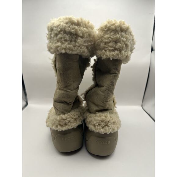 Crocs Womens Boots Mid Calf Tan Beige Faux Suede Size 8 - Picture 3 of 7